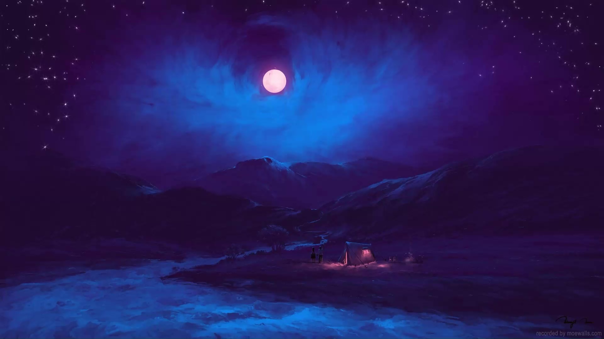 Luna Moon Starry Night Campfire Live Wallpaper - MoeWalls