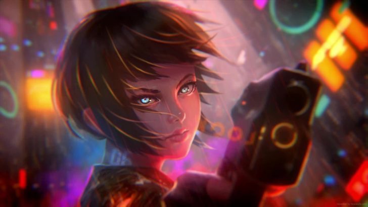 A beautiful painting of a cyberpunk anime girl with | Stable Diffusion