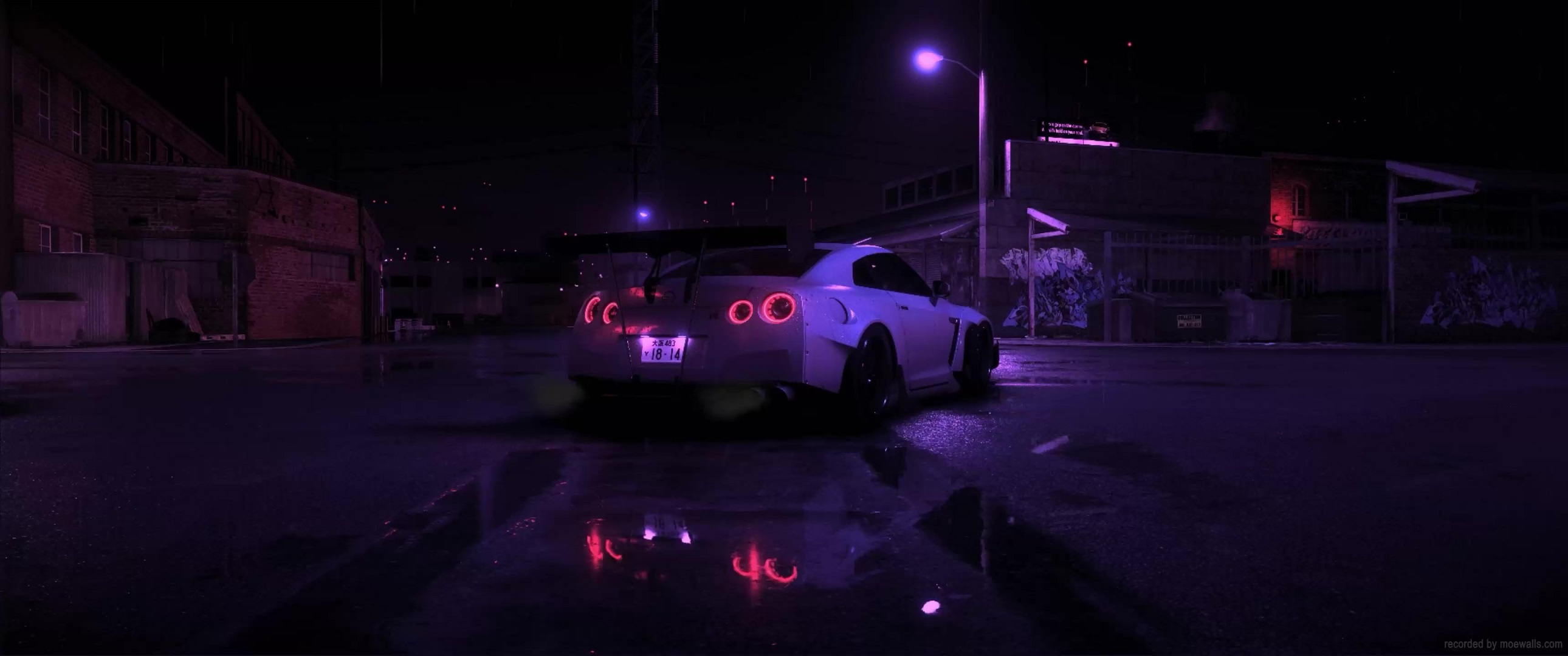 Nighttime black GTR sports car Live Wallpaper  free download