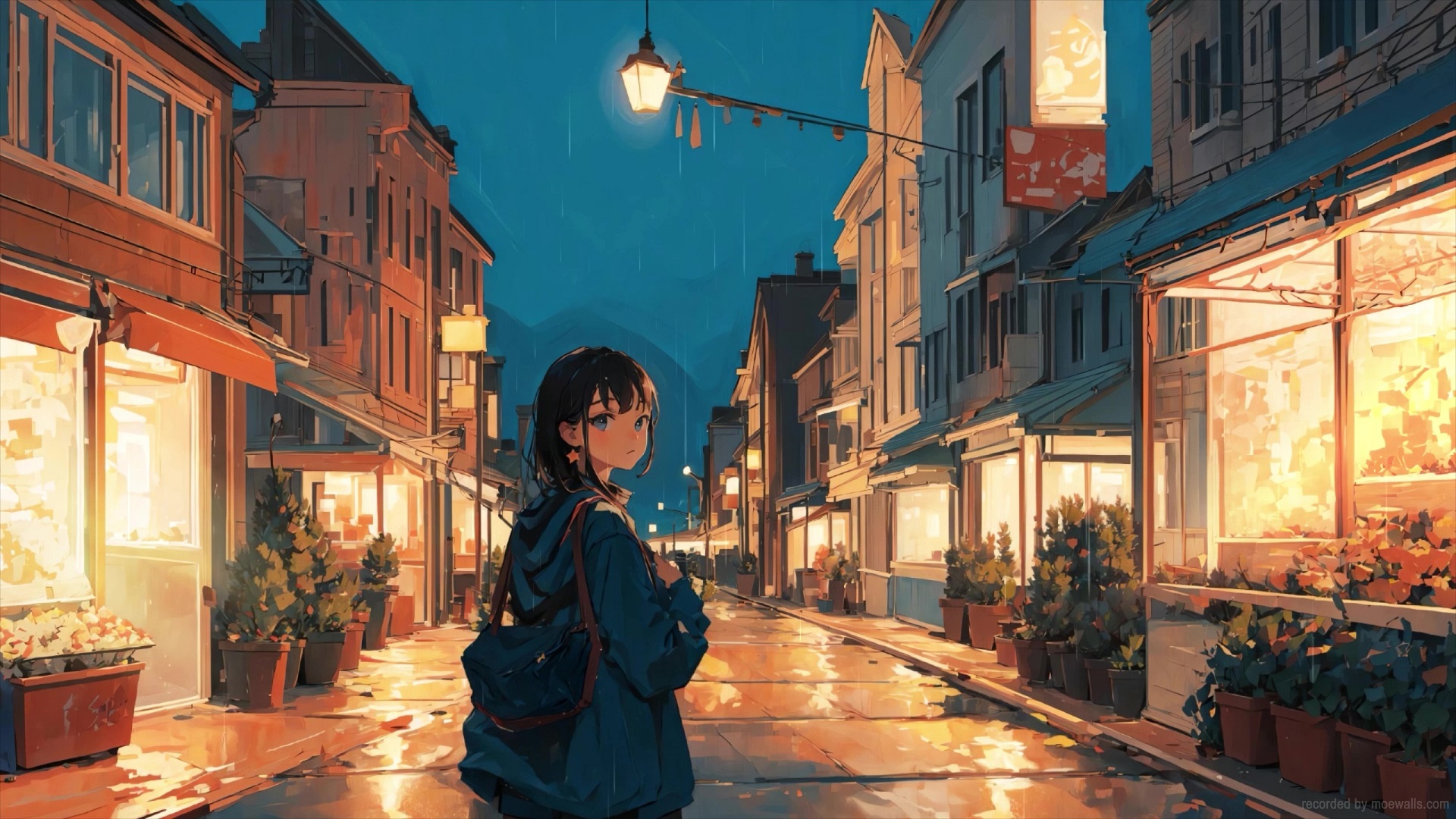 Cyberpunk Anime Girl Rainy City Street Live Wallpaper - MoeWalls