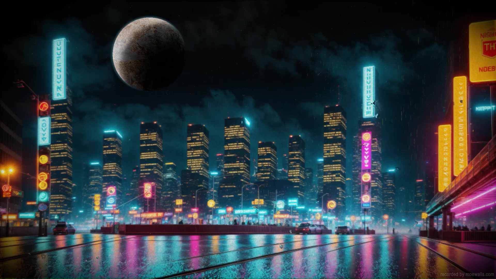 Futuristic Retro City Rainy Night Live Wallpaper - MoeWalls