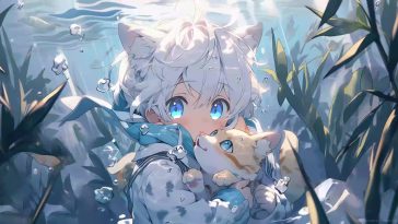 HD wallpaper: anime boy, cat, raining, scenic, sad, loneliness