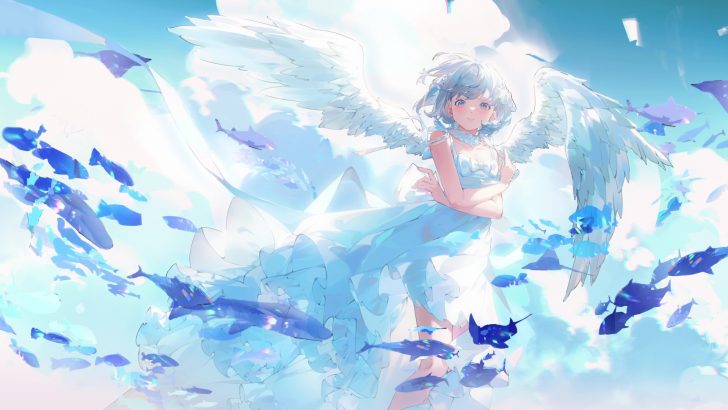 Wallpaper Anime angel girl flying, wings, sky 1920x1200 HD Picture, Image