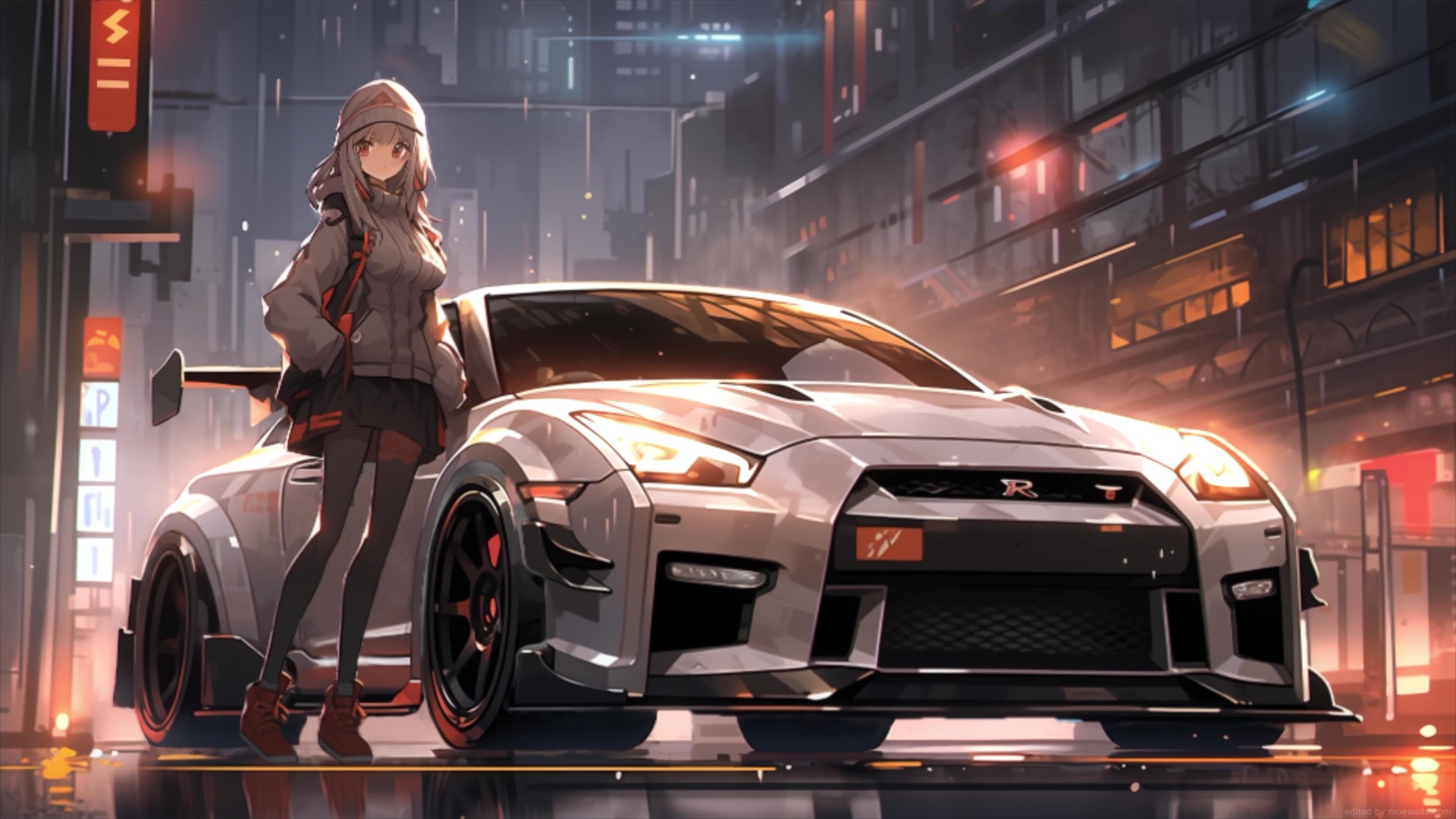 Anime Girl And Nissan GTR Live Wallpaper - MoeWalls