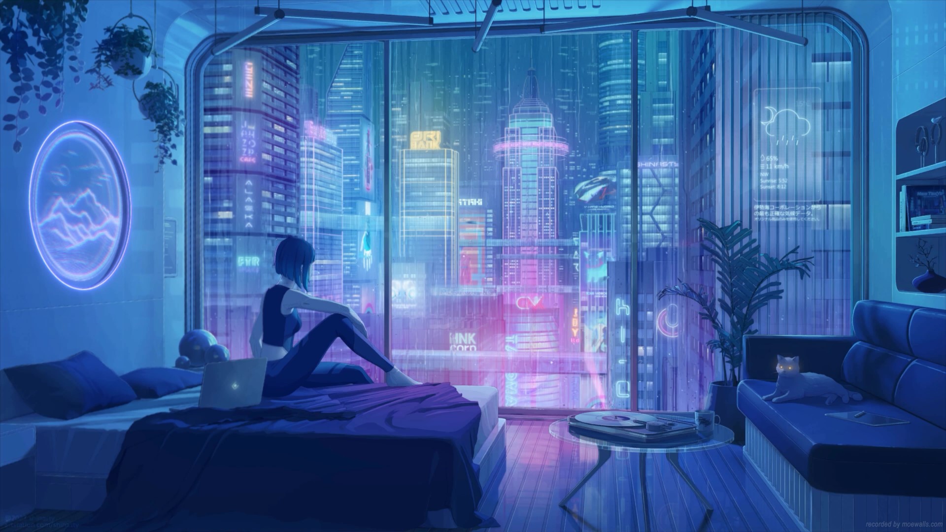 Girl Watching Rain In Cyberpunk City Live Wallpaper - MoeWalls