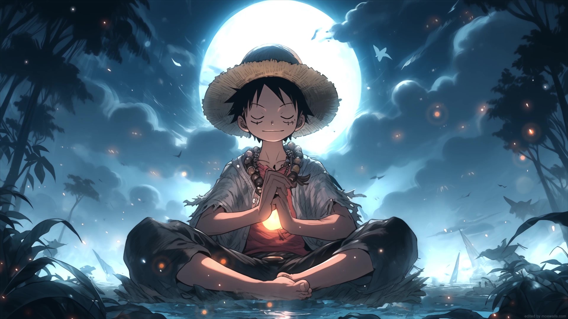 Luffy Meditating Under The Moonlight One Piece Thumb 