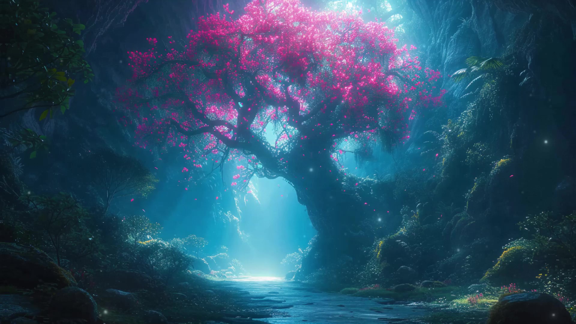 cherry-blossom-tree-in-the-cave-live-wallpaper-moewalls