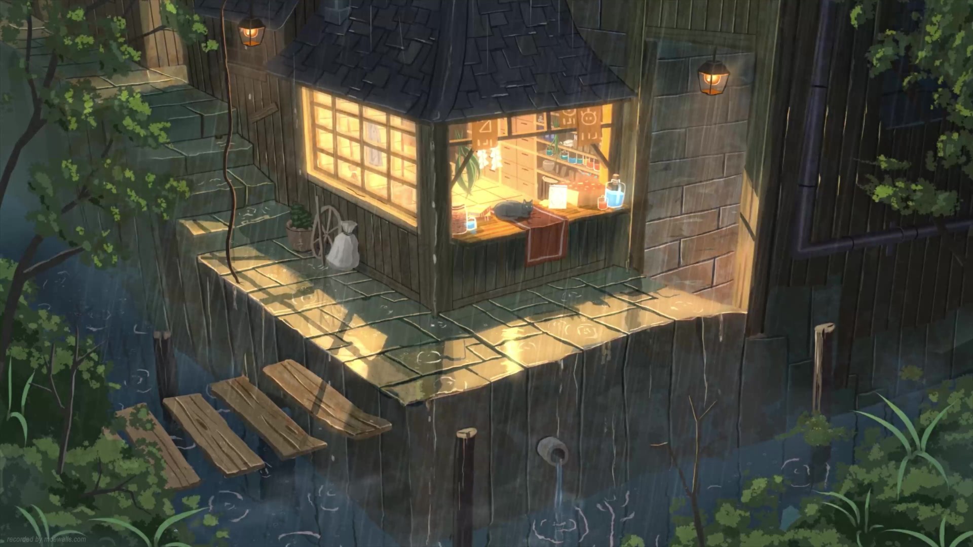 Lofi Rainy Cozy Shop Live Wallpaper - MoeWalls