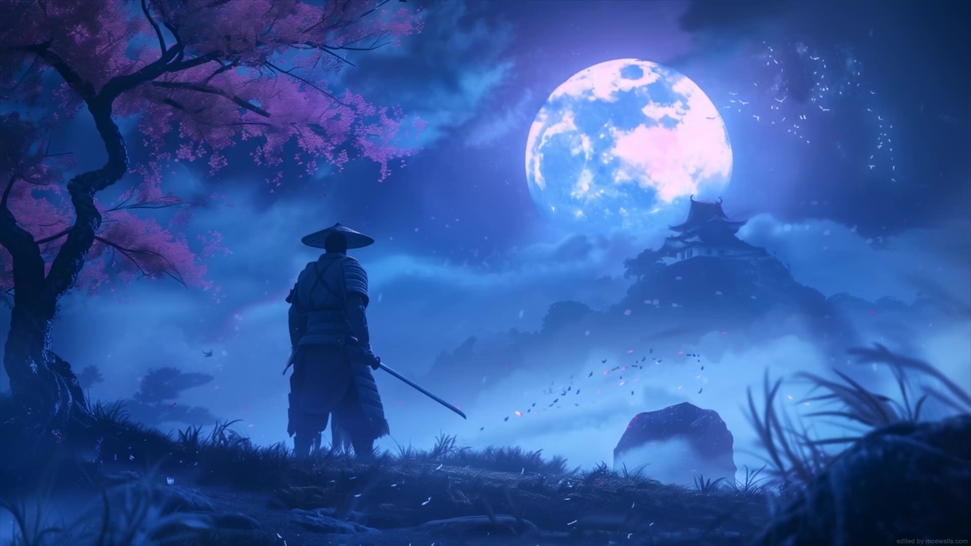 Samurai Foggy Moonlight Live Wallpaper - MoeWalls