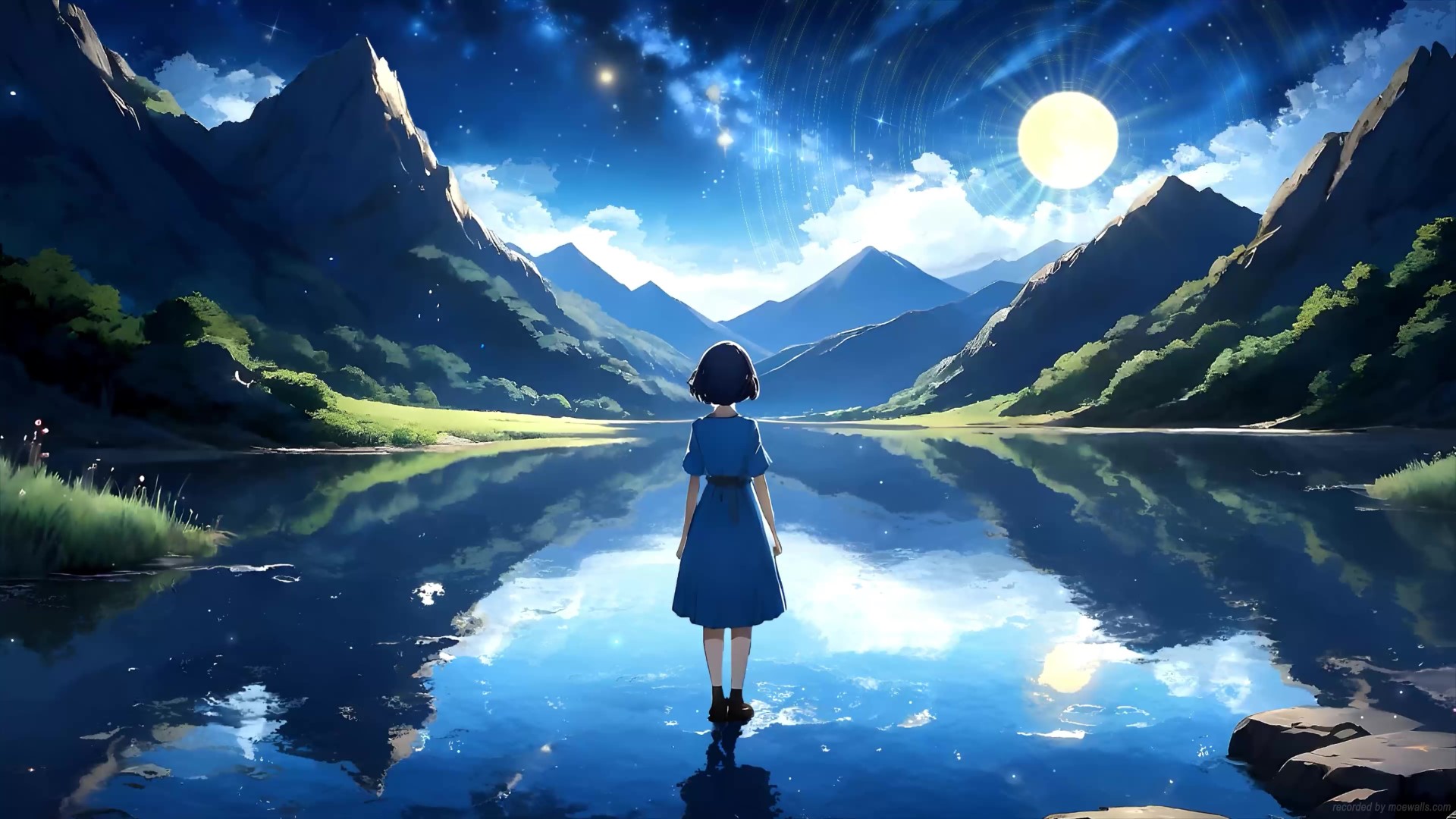 Anime Girl Standing In Lake Live Wallpaper - MoeWalls