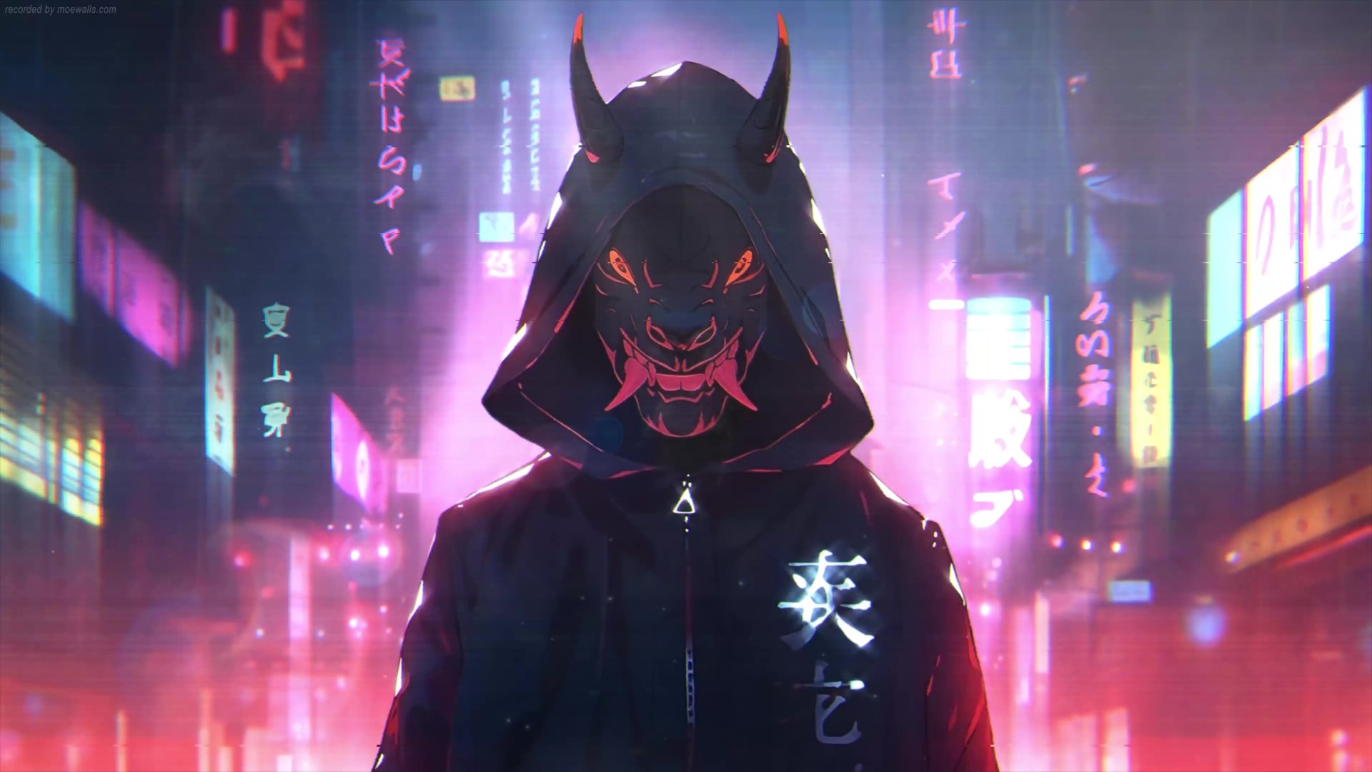 Oni Mask Cyberpunk City Live Wallpaper Moewalls