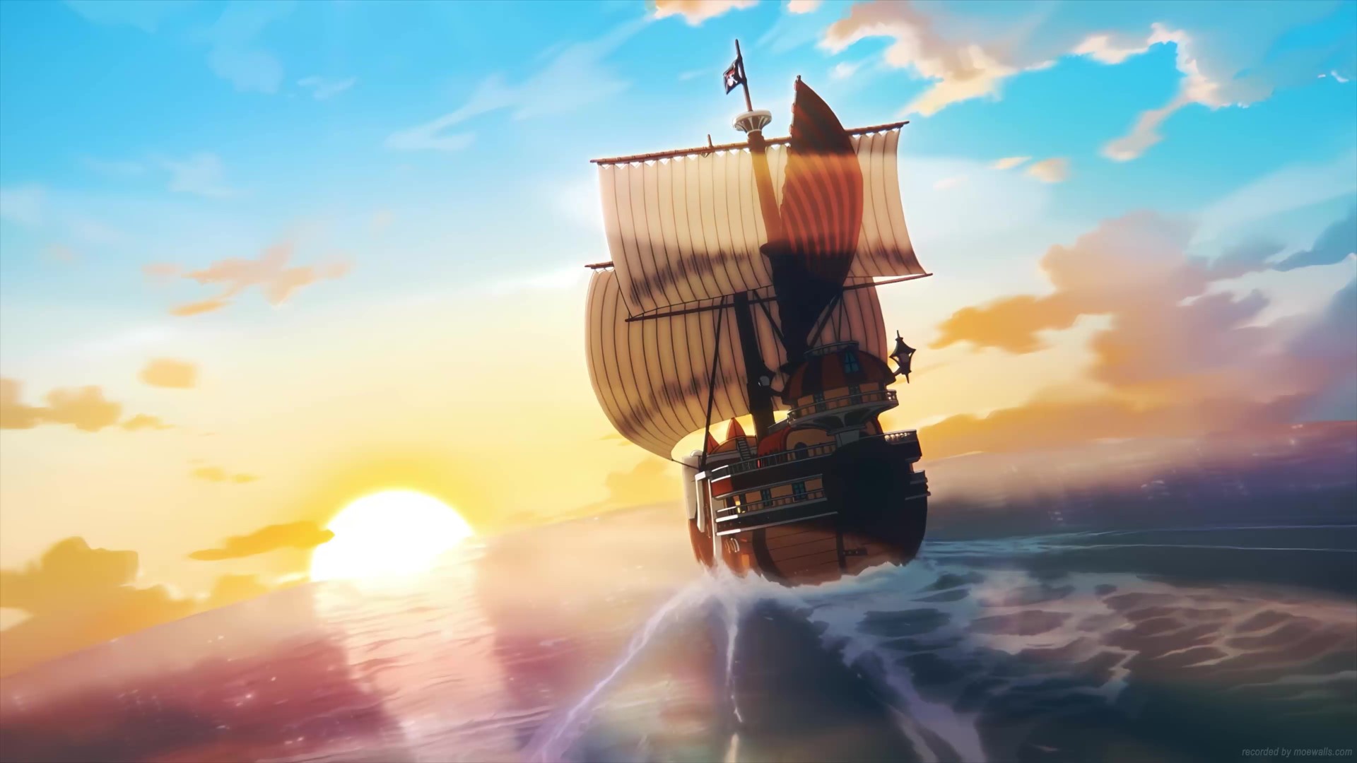 Thousand Sunny Sunset Sea One Piece Live Wallpaper - MoeWalls